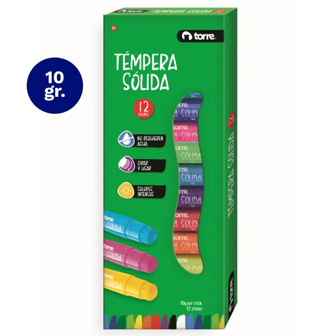 Témpera Sólida Torre | 12 Colores en Barra