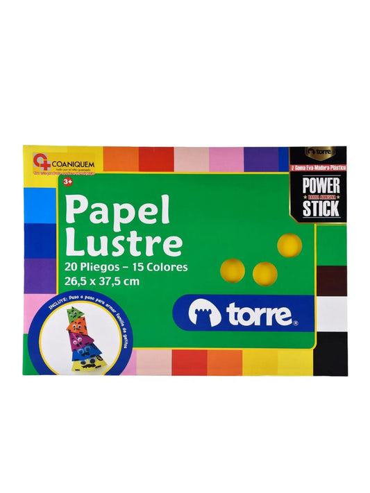 Carpeta Papel Lustre / 15 Colores - 20 Pliegos / 26,5 x 37,5 cm
