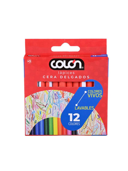 Lápices de Cera Delgados 12 Colores Colon