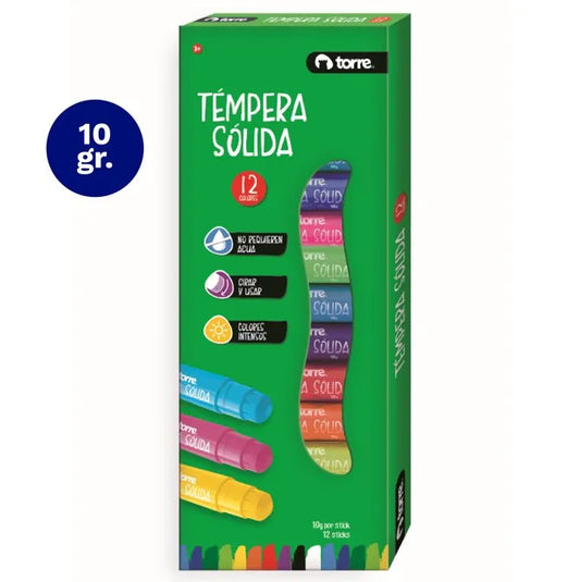 Témpera Sólida Torre | 12 Colores en Barra